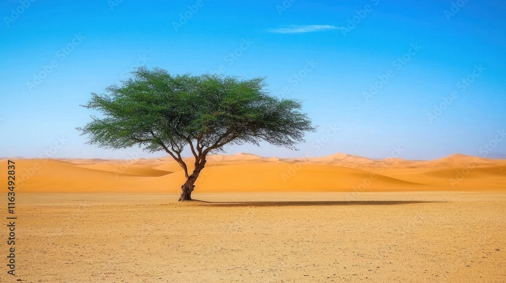 Solitary Desert Tree Under a Vivid Blue Sky Solitary Desert Tree Under a Vivid Blue Sky