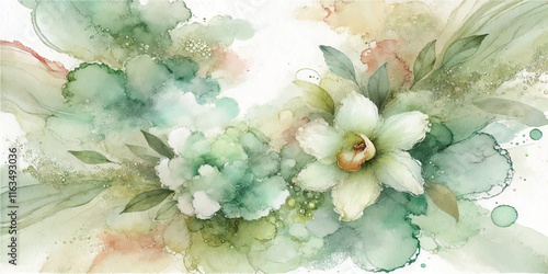 Soft Abstract Watercolor Background with Green and Peach Tones