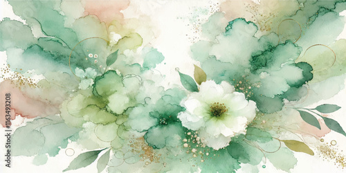 Soft Abstract Watercolor Background with Green and Peach Tones