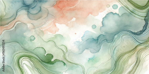 Soft Abstract Watercolor Background with Green and Peach Tones