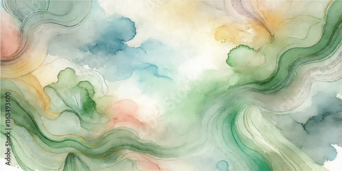 Soft Abstract Watercolor Background with Green and Peach Tones