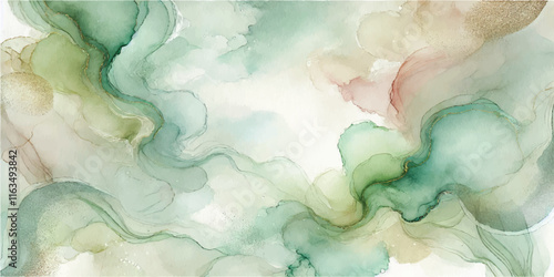 Soft Abstract Watercolor Background with Green and Peach Tones