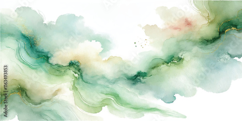 Soft Abstract Watercolor Background with Green and Peach Tones