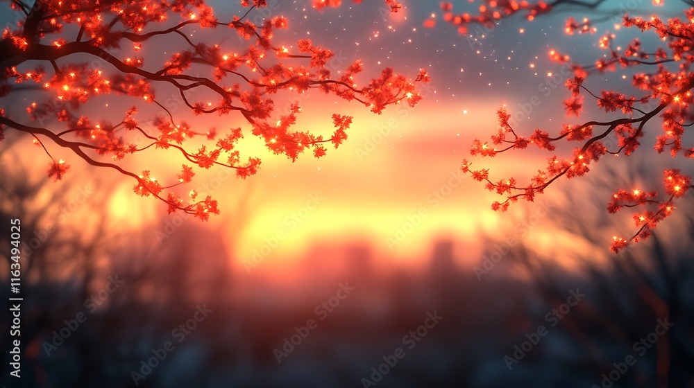Glowing Branches Frame A Sunset Landscape Glowing Branches Frame A Sunset Landscape