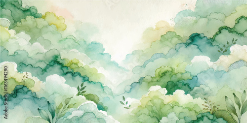 Soft Abstract Watercolor Background with Green and Peach Tones