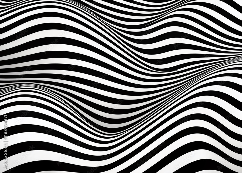 Fototapeta premium Abstract Black and White Wave Pattern Depth Illusion