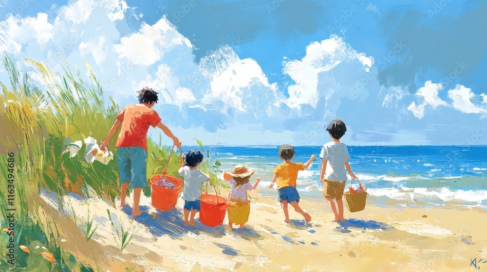 Family Enjoying a Sunny Day at the Beach Family Enjoying a Sunny Day at the Beach