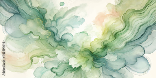 Soft Abstract Watercolor Background with Green and Peach Tones