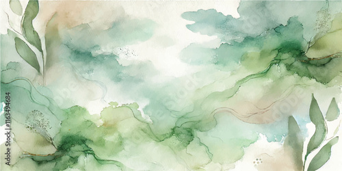 Soft Abstract Watercolor Background with Green and Peach Tones