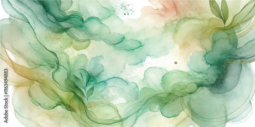 Soft Abstract Watercolor Background with Green and Peach Tones