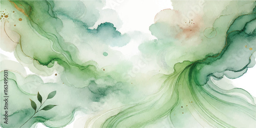 Soft Abstract Watercolor Background with Green and Peach Tones