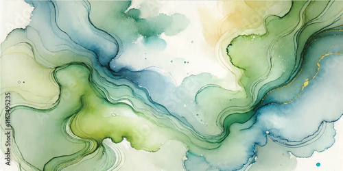 Soft Abstract Watercolor Background with Green and Peach Tones