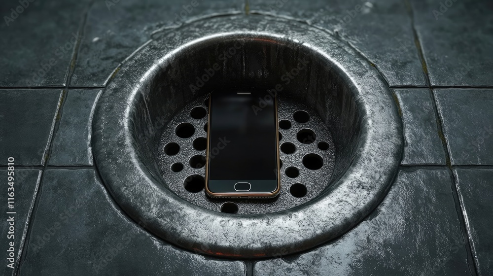 Smartphone Dropped in Drain, Unplugged and Vulnerable in Water Smartphone Dropped in Drain, Unplugged and Vulnerable in Water