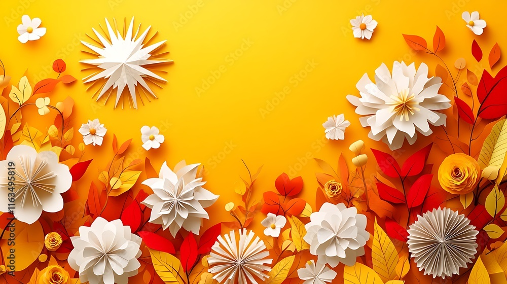 Obraz premium Autumnal Paper Flowers and Leaves Design