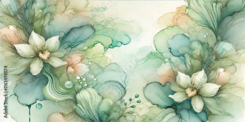 Soft Abstract Watercolor Background with Green and Peach Tones