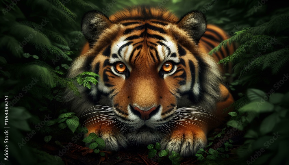 Powerful Tiger with Amber Eyes Powerful Tiger with Amber Eyes