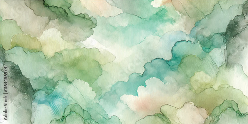 Soft Abstract Watercolor Background with Green and Peach Tones