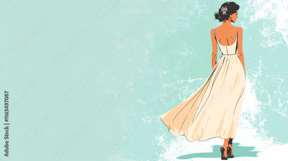 Elegance woman dresses in retro style for wedding ceremony design or idea of logo. Jpeg version also available in gallery Elegance woman dresses in retro style for wedding ceremony design or idea of logo. Jpeg version also available in gallery