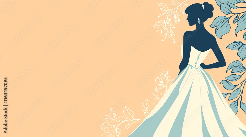 Elegance woman dresses in retro style for wedding ceremony design or idea of logo. Jpeg version also available in gallery Elegance woman dresses in retro style for wedding ceremony design or idea of logo. Jpeg version also available in gallery