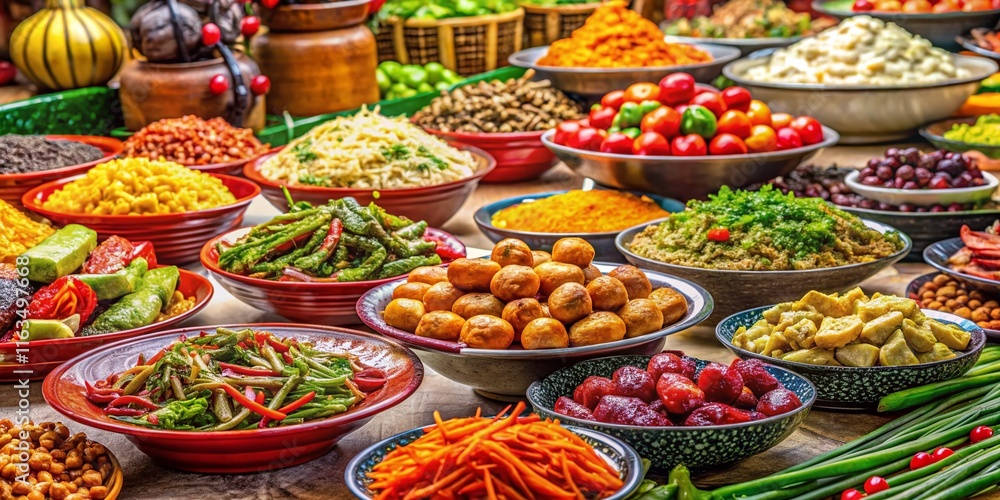 Chinese Vegetarian Festival Cuisine - Festive Food Display Chinese Vegetarian Festival Cuisine - Festive Food Display