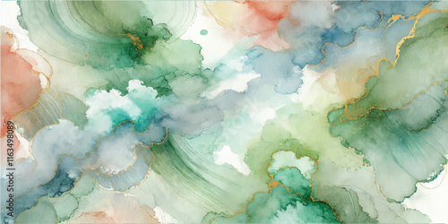 Soft Abstract Watercolor Background with Green and Peach Tones
