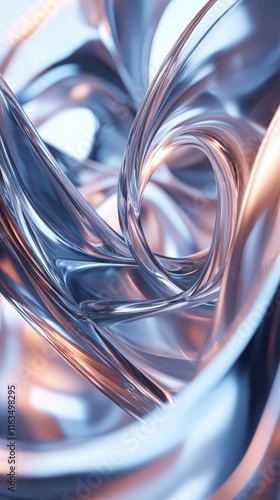 Abstract Swirling Metallic Forms: A Symphony of Blue and Silver Hues photo