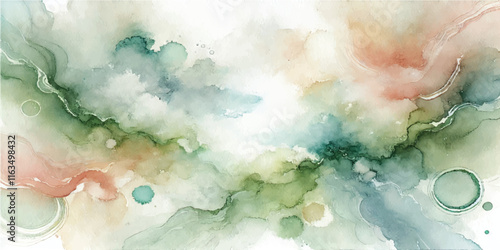 Soft Abstract Watercolor Background with Green and Peach Tones