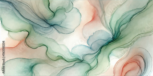 Soft Abstract Watercolor Background with Green and Peach Tones