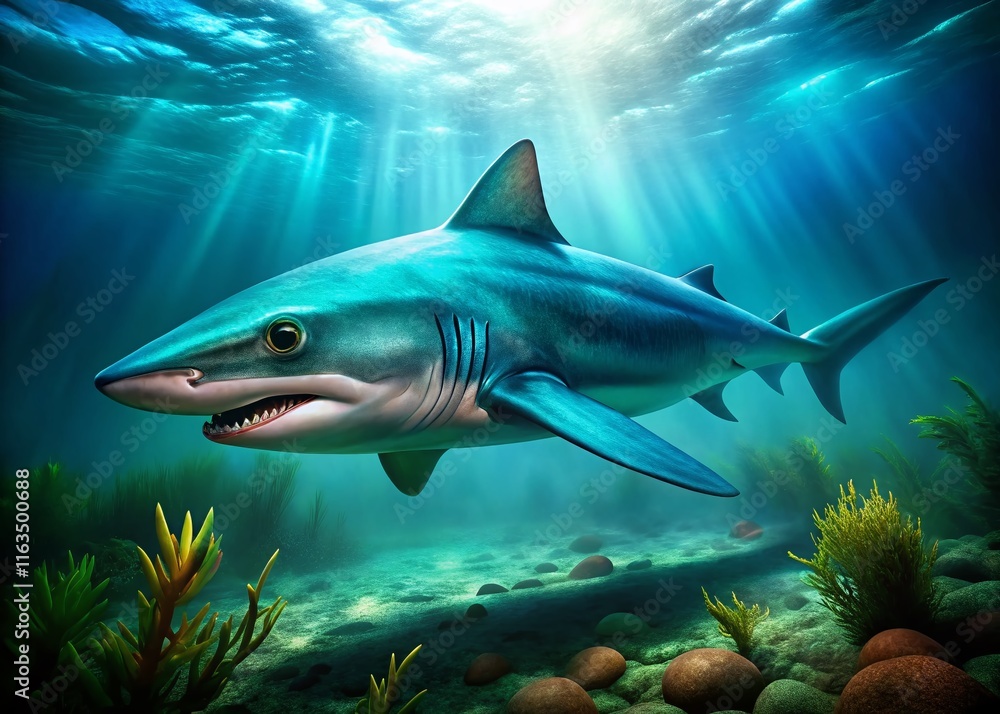 Fototapeta premium Deep-Sea Ghost Shark Close-Up, Ocean Floor, Stunning Colors