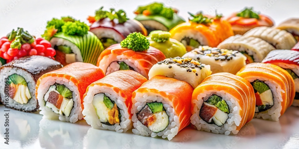Delicious Sushi Platter on White Background Delicious Sushi Platter on White Background