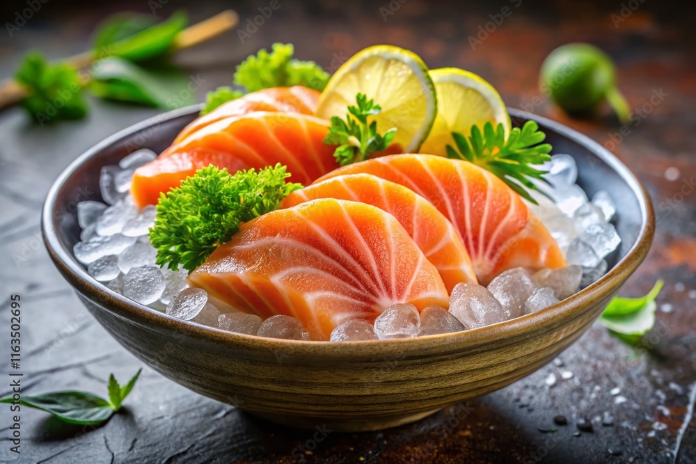 Exquisite salmon sashimi, artfully arranged. A gourmet feast. Exquisite salmon sashimi, artfully arranged. A gourmet feast.