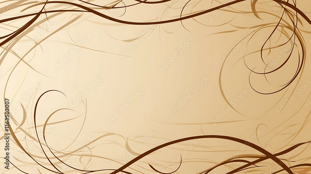 Abstract Beige Background With Brown Swirling Vines Abstract Beige Background With Brown Swirling Vines