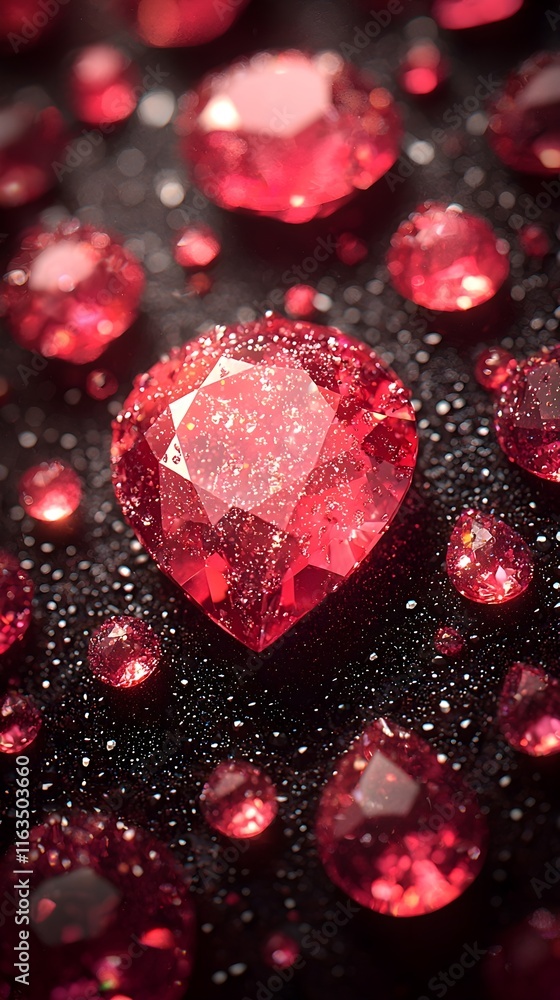 Fine scarlet and ruby jewelry with gems on a simple background of blurred light Fine scarlet and ruby jewelry with gems on a simple background of blurred light