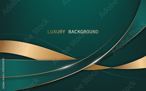 Luxurious design with a rich emerald green background and elegant golden wavy accents. Vector illustration