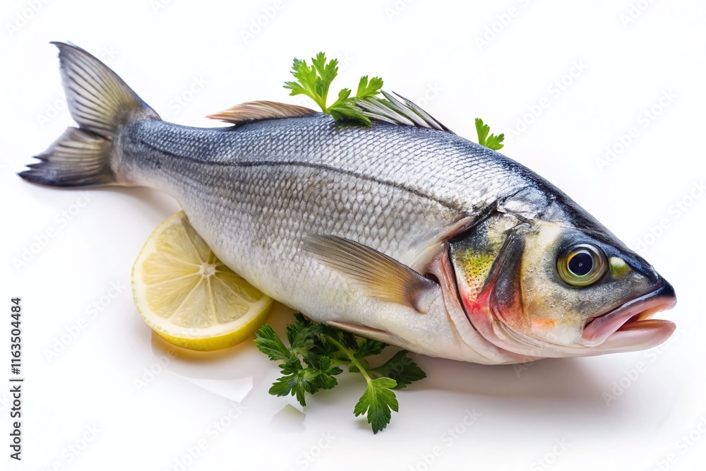 Fresh sea bass, tilt-shift style, isolated on white. Fresh sea bass, tilt-shift style, isolated on white.