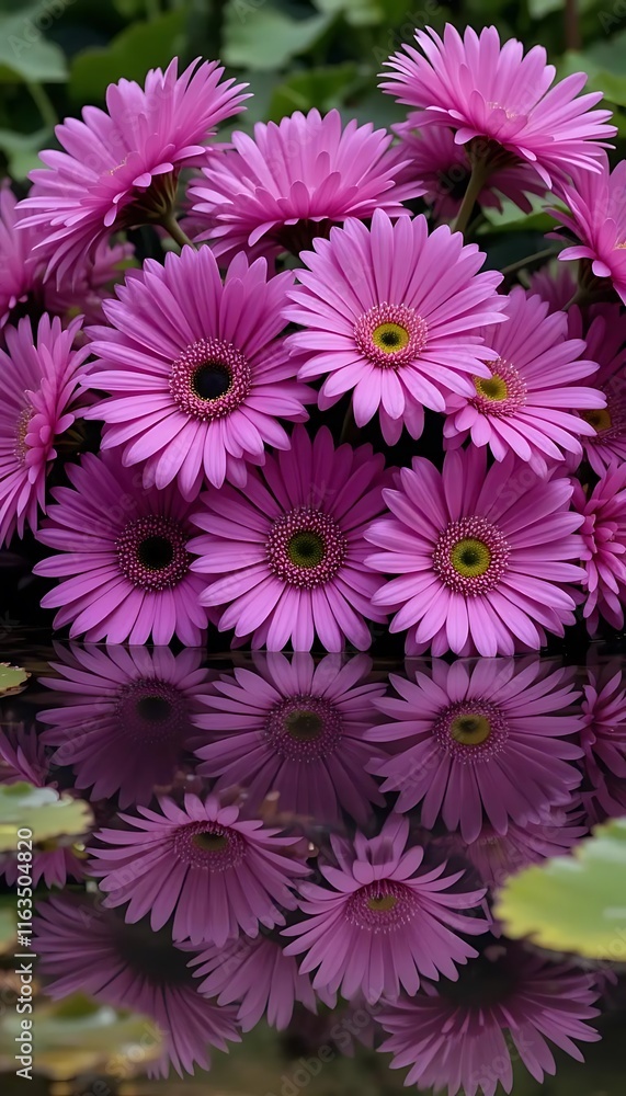 Fototapeta premium Pink Gerbera Daisies Reflecting in Still Water