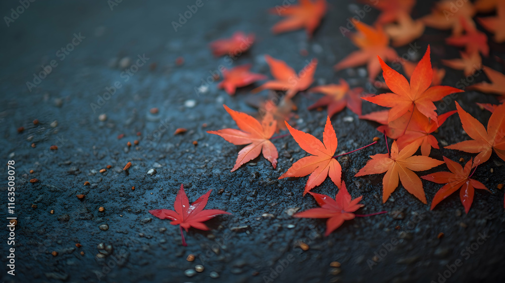 Orange maple leaves scattered on the ground with a soft bokeh background, capturing the essence of autumn Orange maple leaves scattered on the ground with a soft bokeh background, capturing the essence of autumn