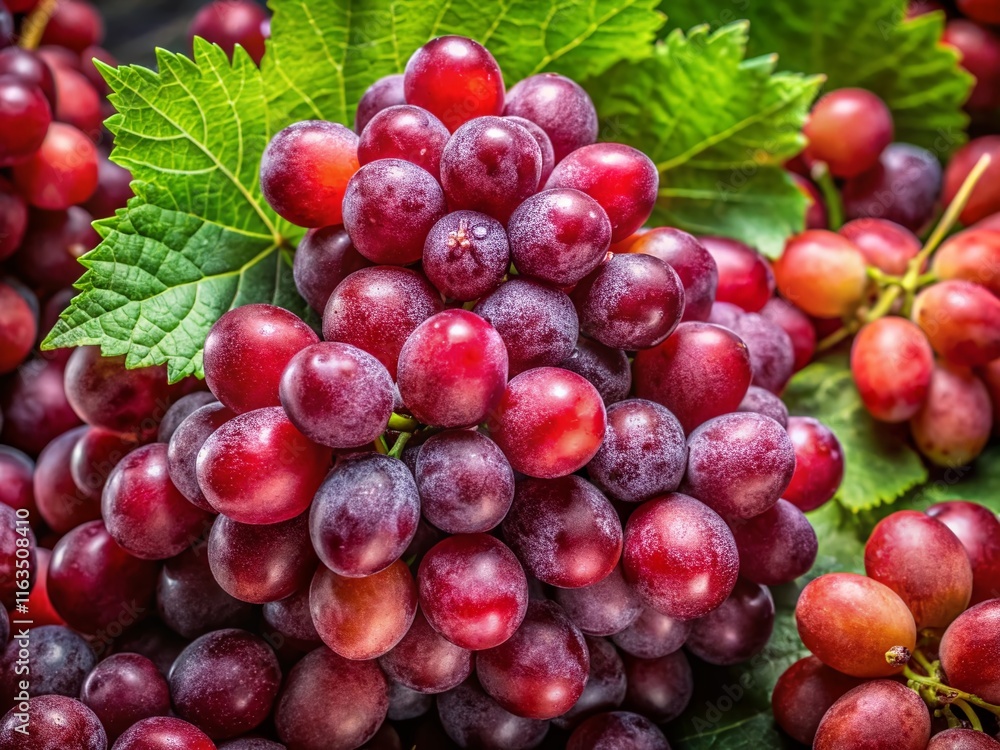 Juicy red grapes, fresh green leaves. Gourmet food photography. Juicy red grapes, fresh green leaves. Gourmet food photography.