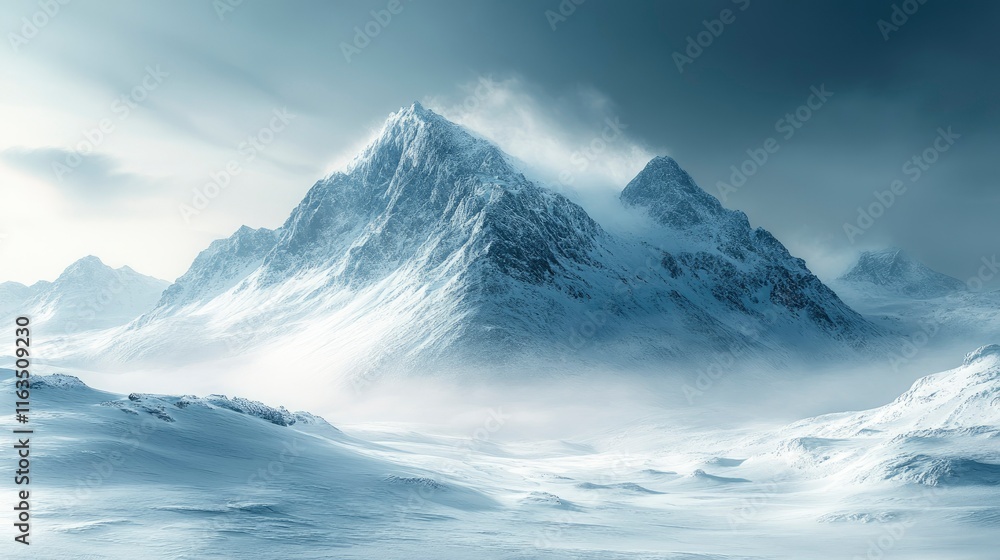 custom made wallpaper toronto digitalMajestic Winter Mountain Landscape Snow-Covered Peaks and Blowing Snow