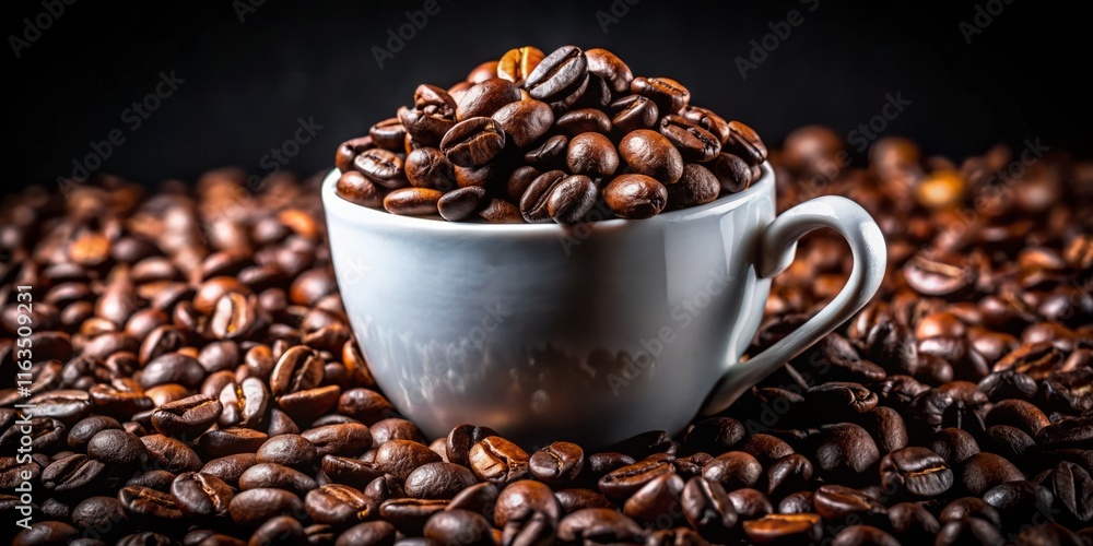 Fototapeta premium Coffee Beans in White Cup, Clean Black & White Still Life Photography