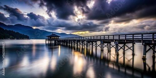 Wallpaper Mural Deep Cove Pier Silhouette, Cloudy Day, North Vancouver, BC, Canada Torontodigital.ca