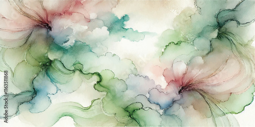 Soft Abstract Watercolor Background with Green and Peach Tones
