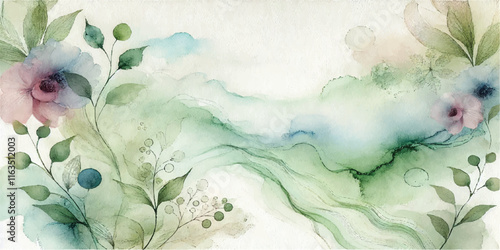 Soft Abstract Watercolor Background with Green and Peach Tones