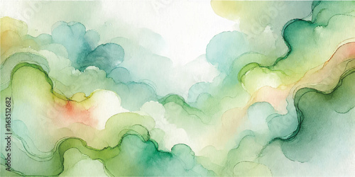 Soft Abstract Watercolor Background with Green and Peach Tones