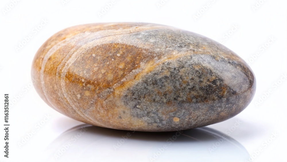 Photorealistic smooth pebble, white backdrop, ample space for text. Photorealistic smooth pebble, white backdrop, ample space for text.