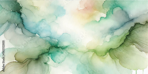 Soft Abstract Watercolor Background with Green and Peach Tones