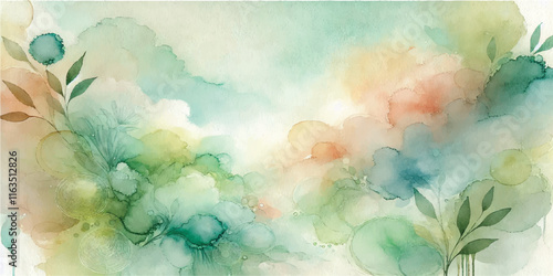 Soft Abstract Watercolor Background with Green and Peach Tones