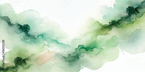 Soft Abstract Watercolor Background with Green and Peach Tones