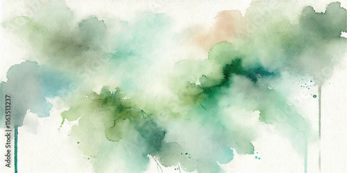 Soft Abstract Watercolor Background with Green and Peach Tones