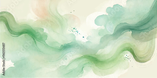 Soft Abstract Watercolor Background with Green and Peach Tones